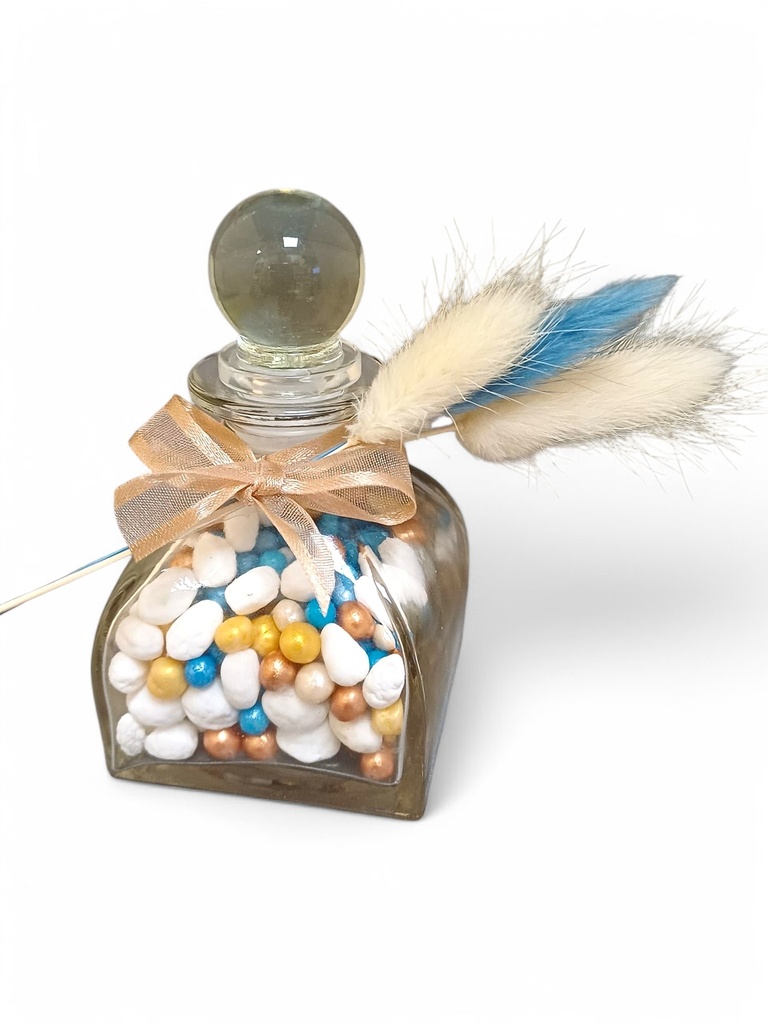 [517] Glazen flesje met glazen stop rond/vierkant